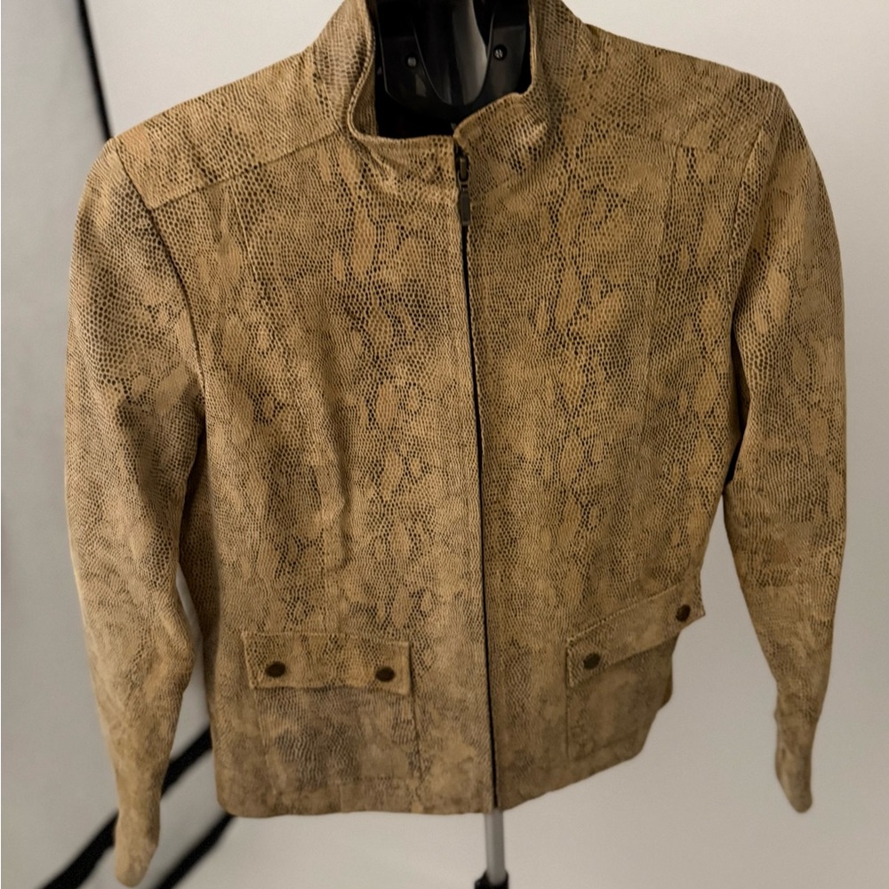 Women VINTAGE Women Alfani Leather Snake Print Jacket Blazer coat Sz Medium - Picture 7 of 7